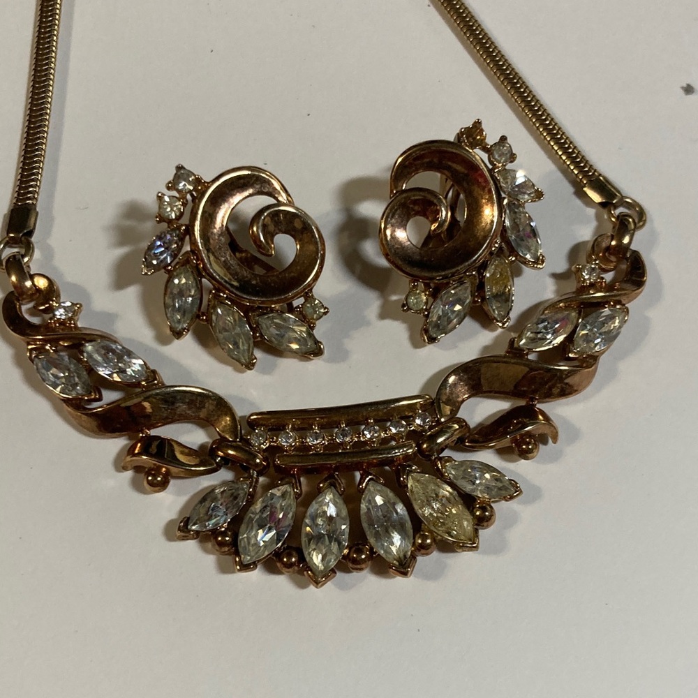 Elegant Trifari Alfred Philippe Crown Necklace and earring Jewelry Set
